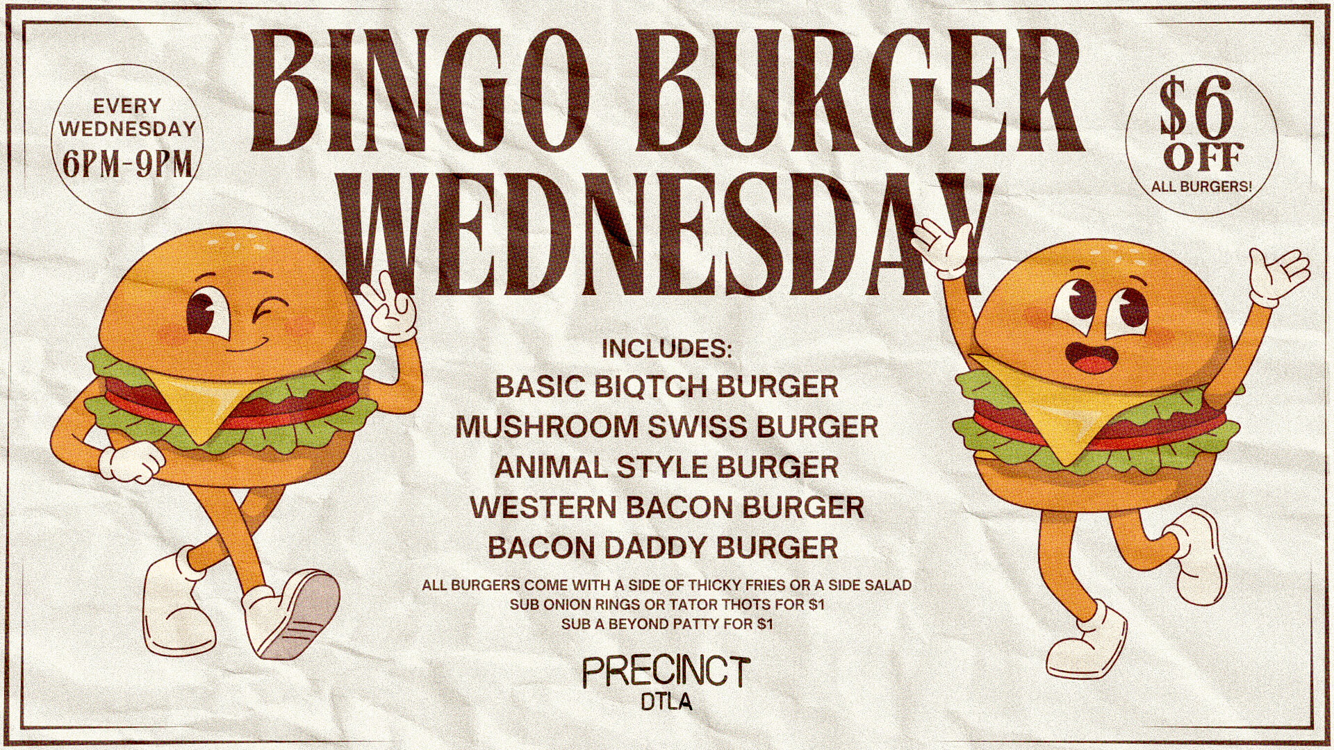 POST ME Bingo Burger Wednesday Wide